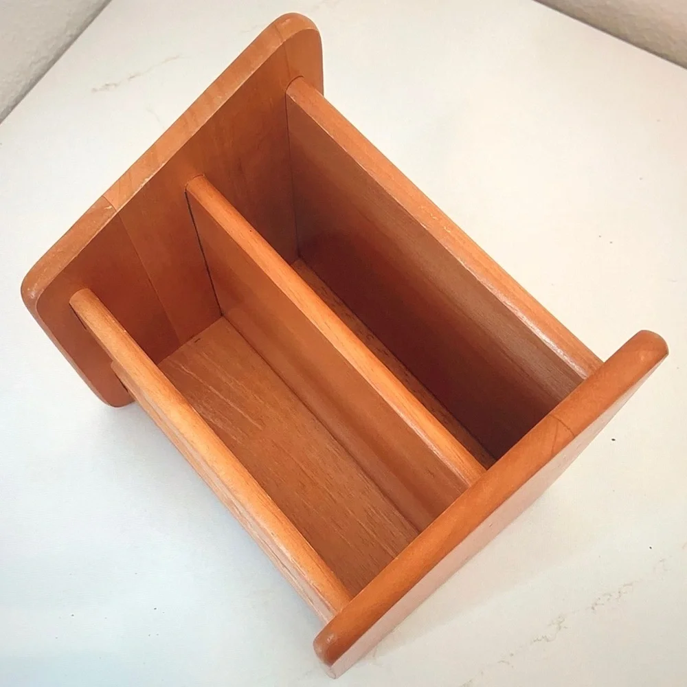Three-Compartment Wooden Mail & Stationery Caddy - Light Honey Wood
